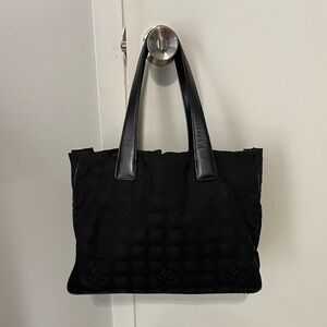 ❌SOLD❌ Chanel Travel Line Coco Tote CC Logo Monogram Black Nylon Vintage